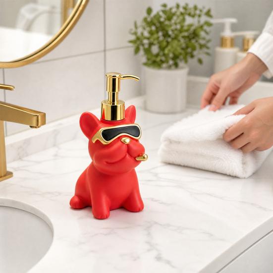 280ml Soap Dispenser, French Bulldog Design Liquid Soap Bottle, Large Capacity Press Pump for Hand Soap Shower Gel Bathroom Kitchen Use