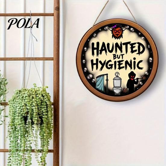 Waterproof Halloween Sign Bathroom Hanging Ornaments, Creative Ghost Wooden Party Decoration Sign, Decorative Wall for Restroom Rustic Wood Decor