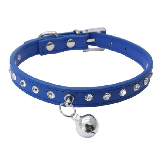 Adjustable Pet Dog Crystal Rhinestone Bell Collar Soft Faux Leather Neck Strap