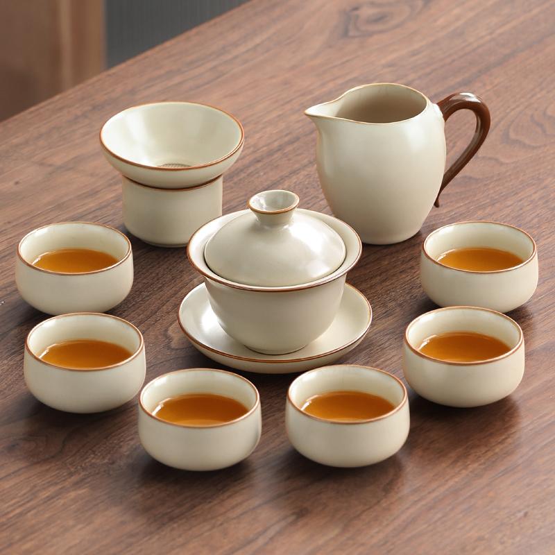 Ru Kiln Kung Fu Tea Set 2025 New Light Luxury Chinese Office Parlor Covered Bowl Brewing Teapot Teacup Set