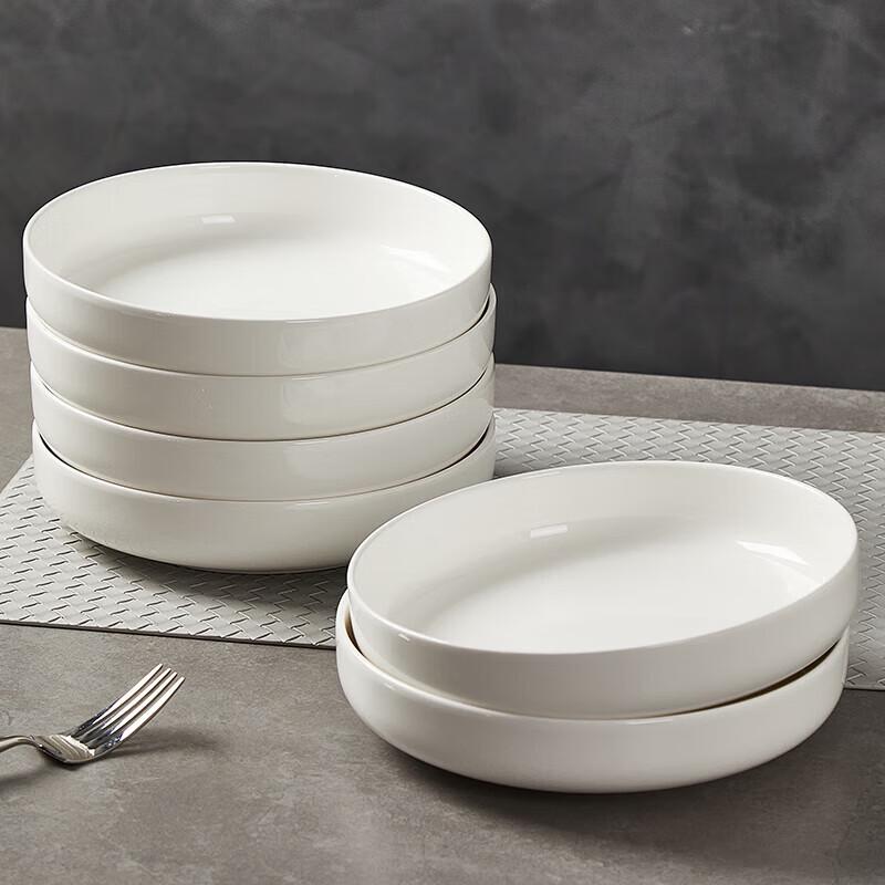 ME Простая белая 8-дюймовая керамическая тарелка для глубоких блюд 6-pack