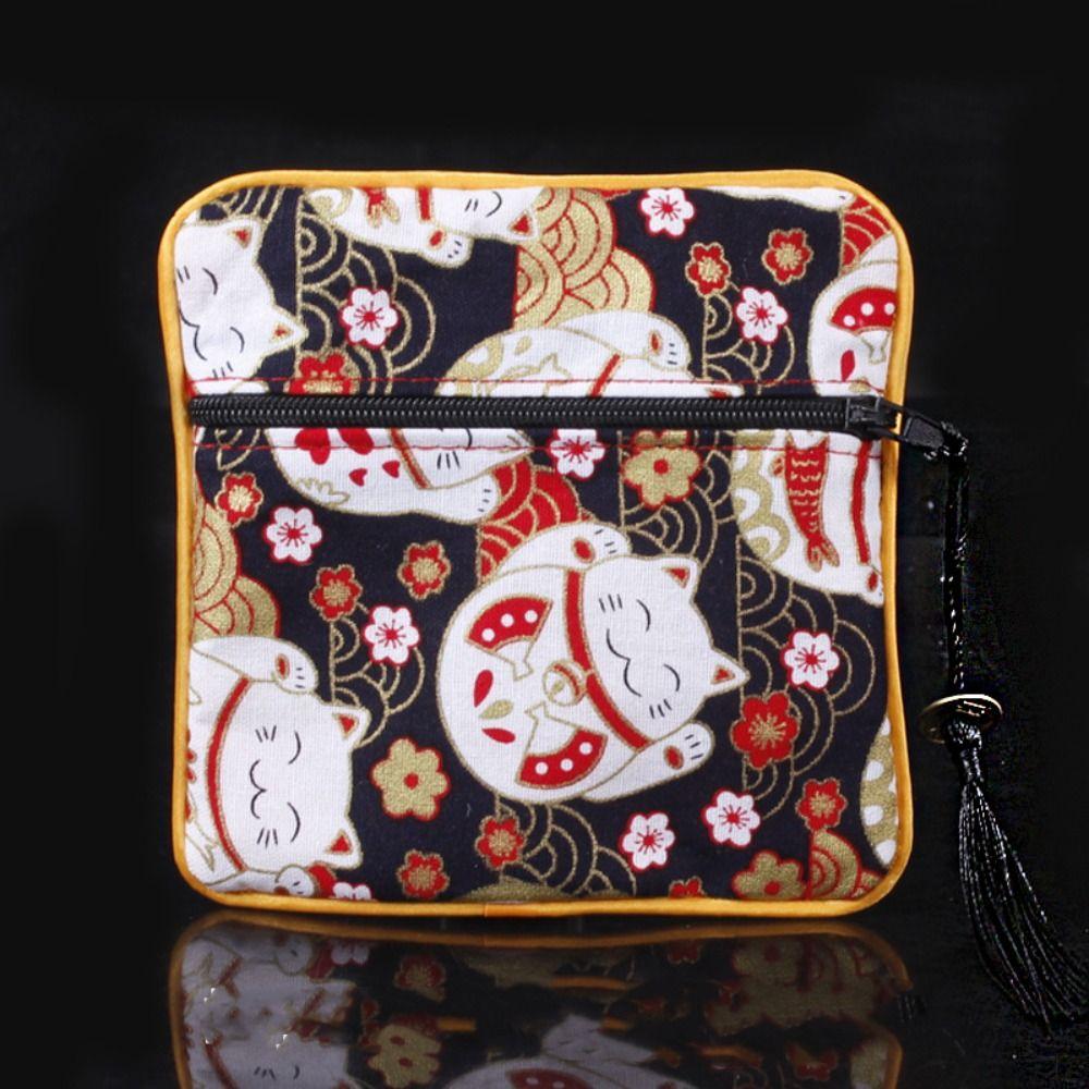 Tassel Chinese Style Coin Pouch Maneki Neko Jewelry Storage Bag Portable Cloth Wallet  Ladies