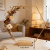 Bohemian-Style Hexagonal Golden Metal Flower Stand with a Natural Solid Wood Base, Suitable for Wedding Table Decor, Bridal Shower Decorations