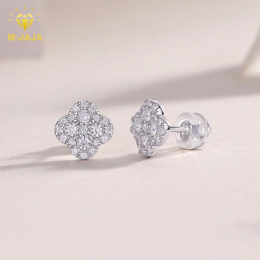 M-JAJA Moissanite Four-leaf Clover Earrings Diamond Stud Earrings for Women S925 Silver Earring New Trendy Jewelry