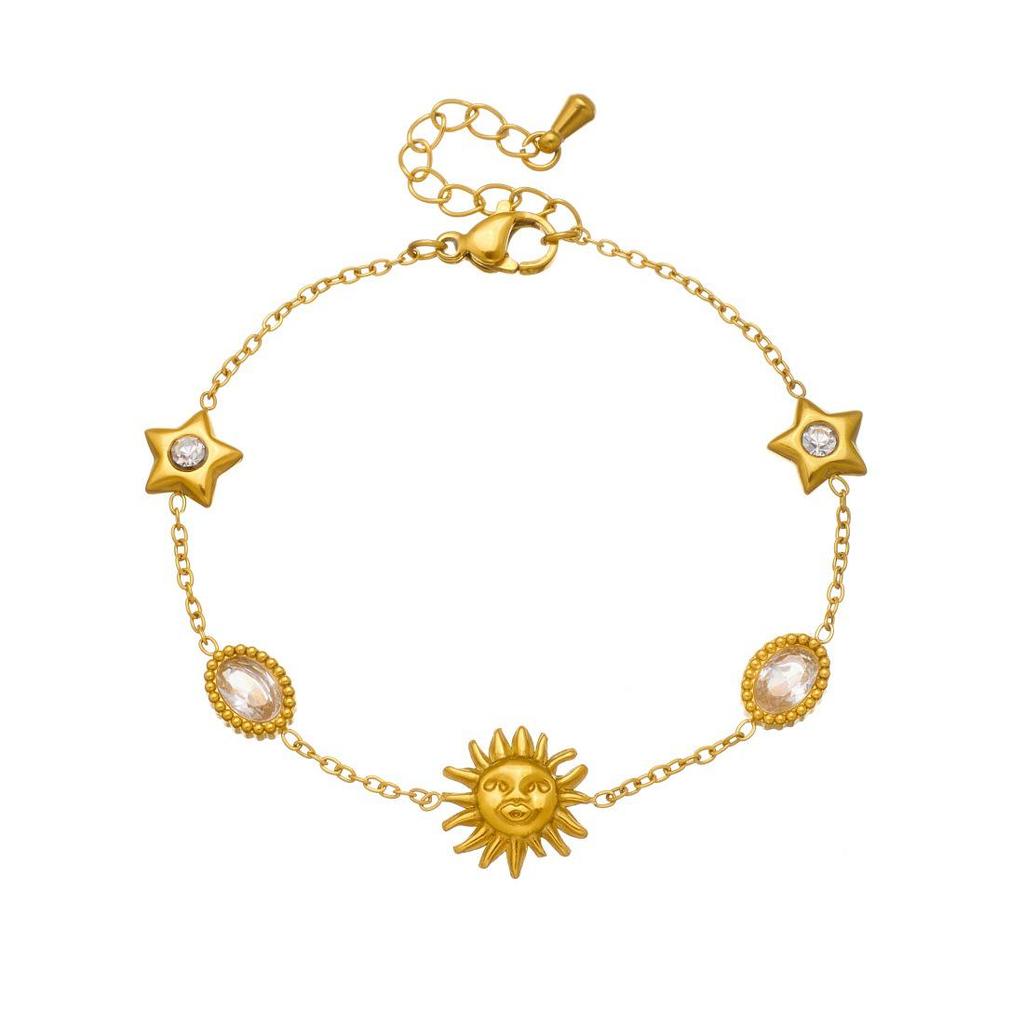 Gold-Plated Rhinestone Star & Oval Stainless Steel Face Jewelry Set