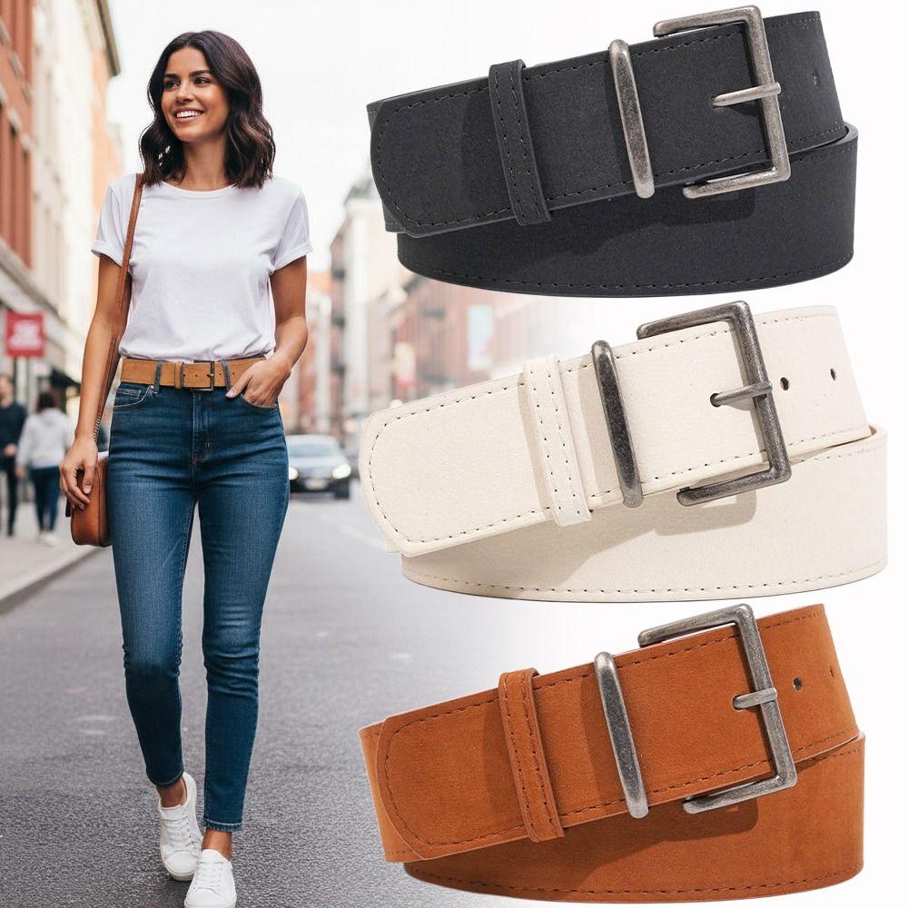 Casual Suede Leather Belt Pin Buckle Waistband Versatile Thin Waist Belt  For Women
