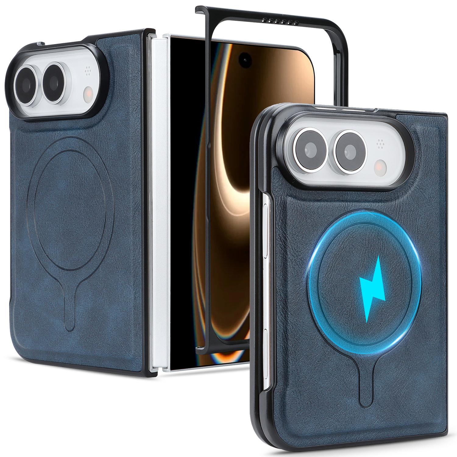 Luxus Business Magnetische Leder Handyhülle für iPhone Ultra für Magsafe Stoßfest Verschleißfest Bequemer Griff Schlanke Hülle iPhone Ultra blau