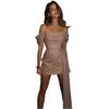 2026 European and American autumn new fashion irregular sleeves waist and hip design streamer dress women's clothing