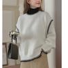 Lazy wind contrasting color crew neck pullover women's autumn and winter new loose large size knitted sweater