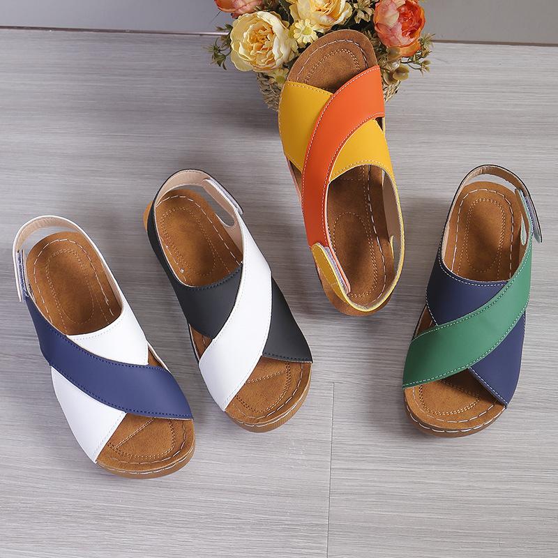 Sandals women's summer European and American fish mouth cross muffin thick-soled Velcro women's sandals 43