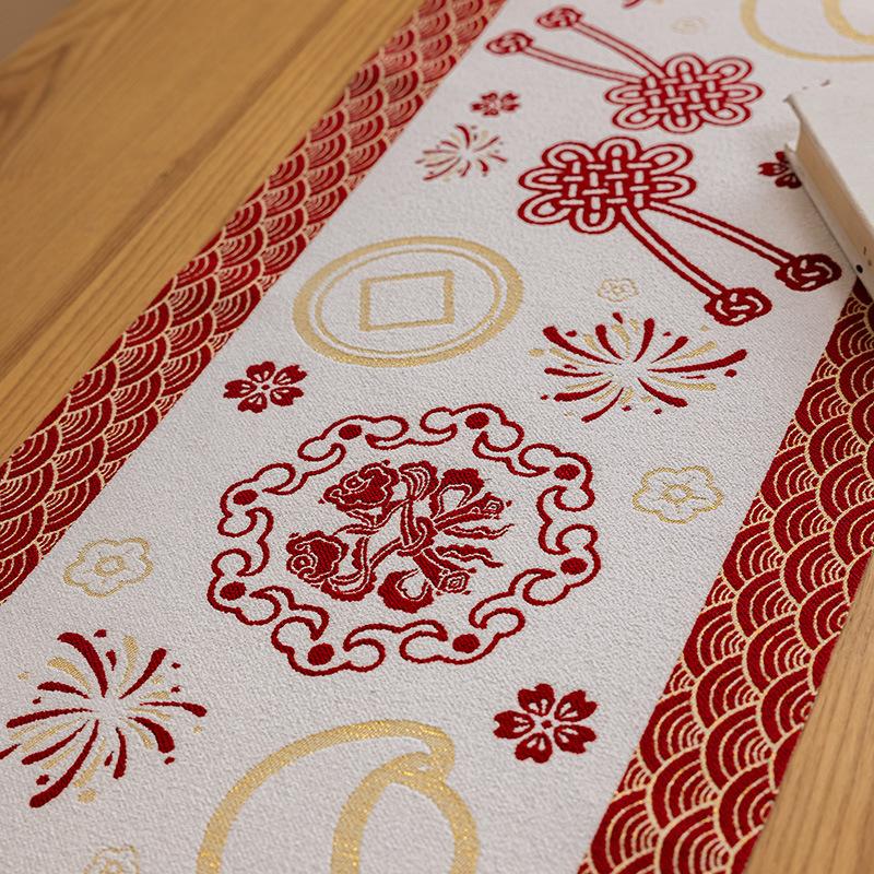 New Year'S Table Flag, Year Of The Snake, Festive Atmosphere, Coffee Table Long Flag Cloth, Spring Festival Chinese New Year Fabric Decoration Table