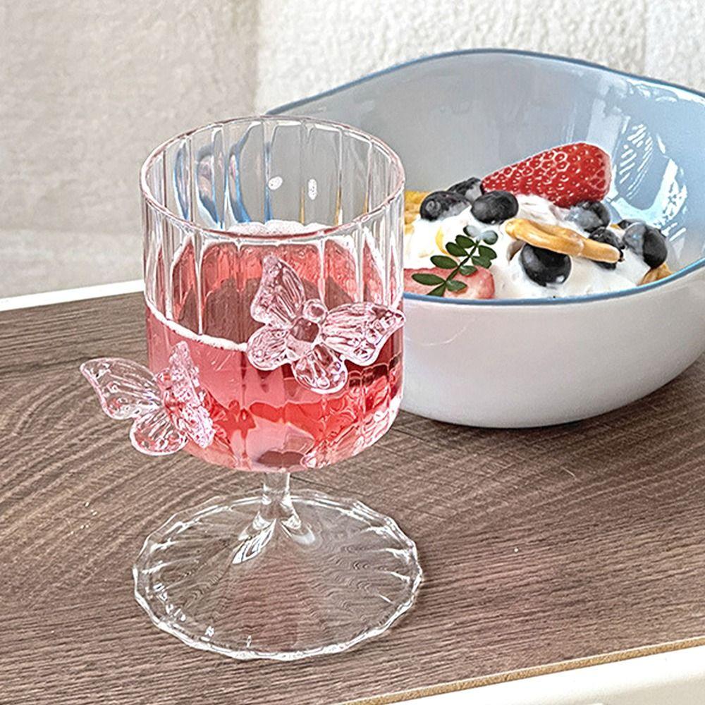 

INS High Legged Glass Cup Декоративная посуда для шампанского Бокалы для вина INS Butterfly Wine Glass Home Single Pink Butterfly