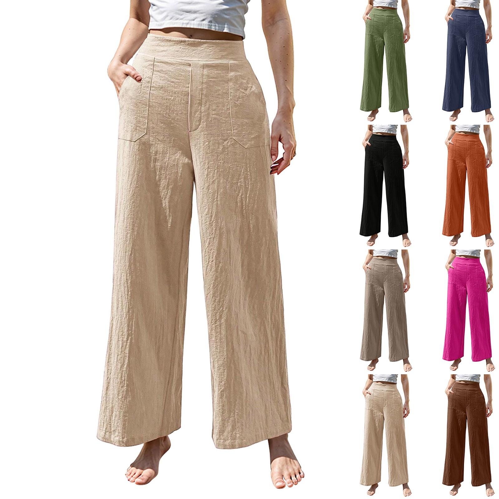 

Womens Palazzo Pants Summer Casual Flowy Wide Leg Trousers Beach Travel Vacation Outfits L