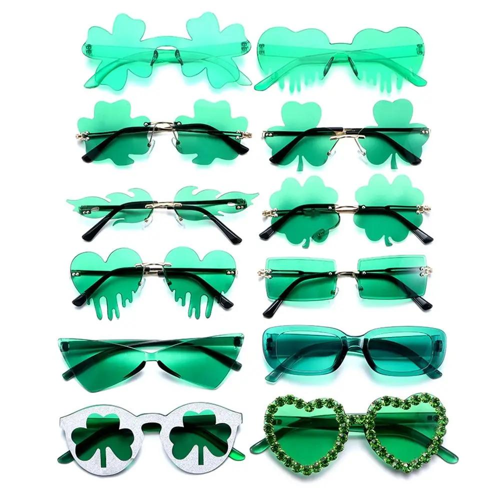 Sun Glasses Women Men Leprechaun Costume Glasses Green Four Leaf Clover Glasses Irish Shamrock Sunglasses St. Patrick's Day