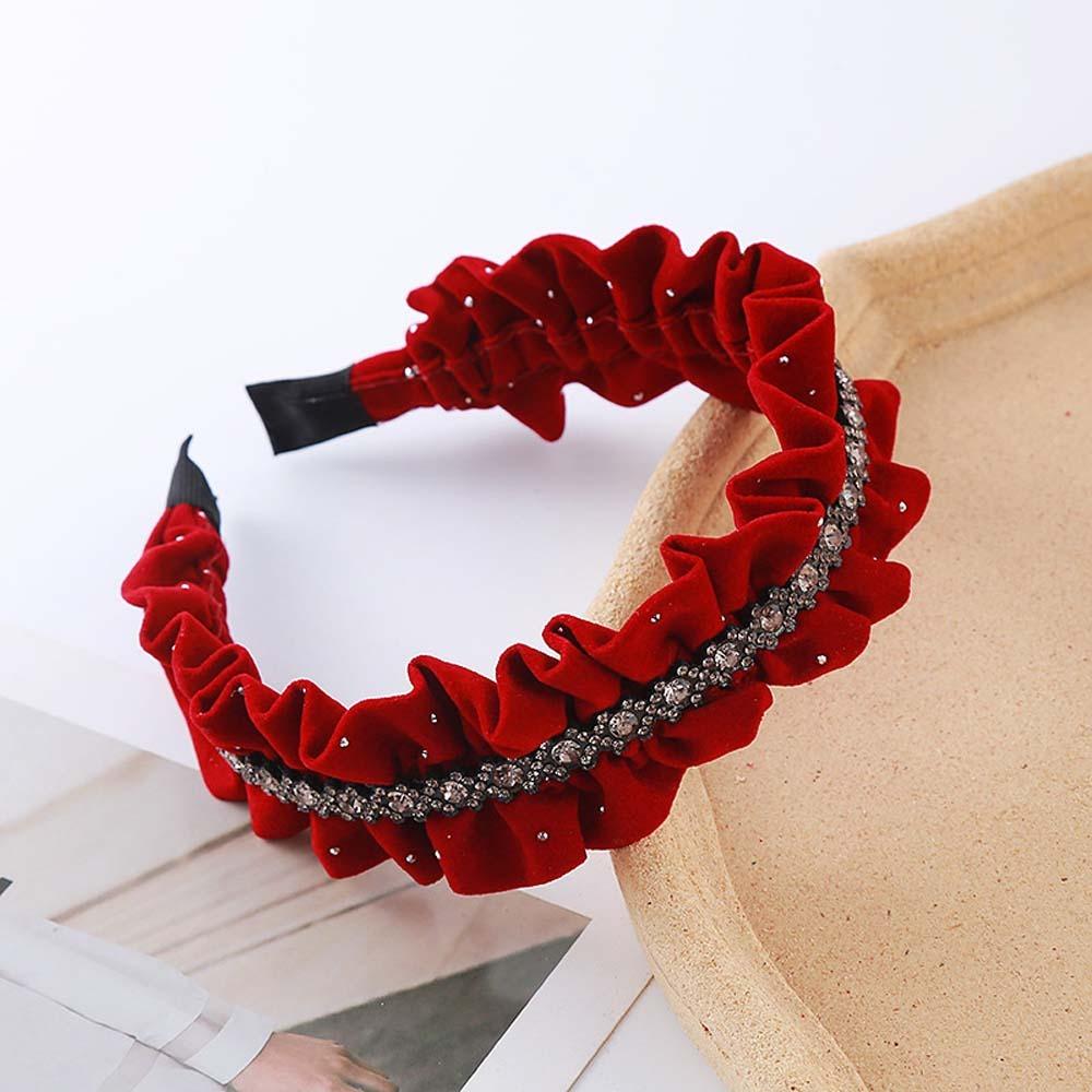 Sweet Velvet Pleated Hair Hoop Elegant Women Sequin Hairband Shiny Rhinestone Headband  Banquet