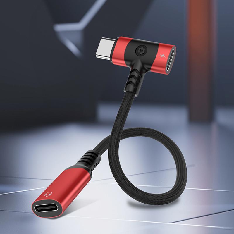 1Pcs Weave 12Cm Pd Cable Jack Universal Portable 2 In 1 Usb C Headphone Adapter 10W Dongle Type C Charging Cable
