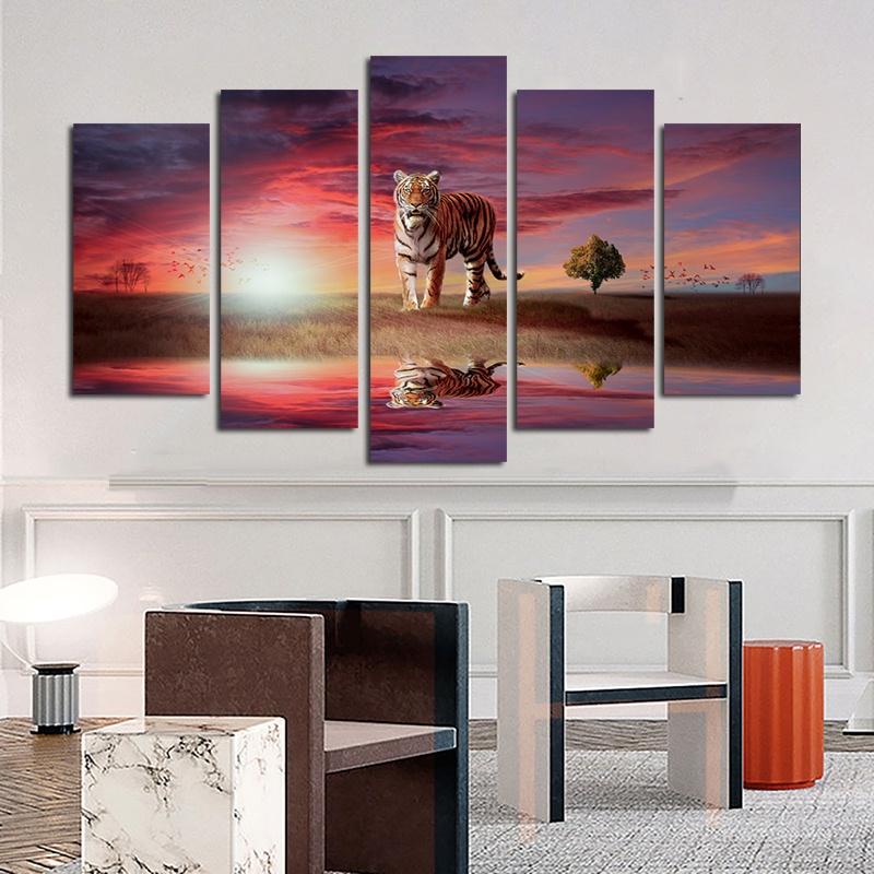

SELFLESSLY ART Tiger Sunset Posters Canvas Prints Home Decor Animal Landscape Sky Clouds Wall Pictures for Living Room Painting 20x35 20x45 20x55cm