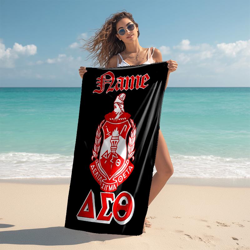 Personalized customized proof beach towel with Delta Sigma Theta pattern - soft, absorbent, quick-drying, perfect swimming, camping&bathing