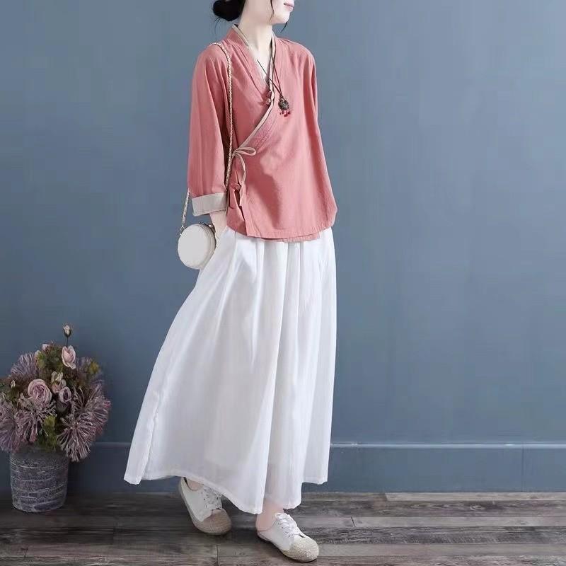Cotton Linen Shirt Women's Spring Ethnic Harajuku Tang Suit Top Vintage Embroidery Loose Chinese Style Tradition Blouse