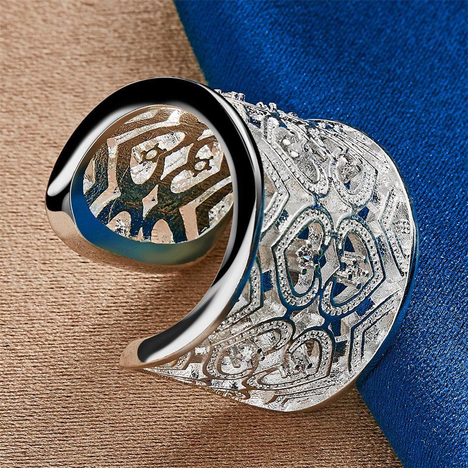 1 Piece of 925 Sterling Silver Exquisite Heart-shaped Hollow Ring with an Opening, Women's Wedding Jewelry Charm Accessory