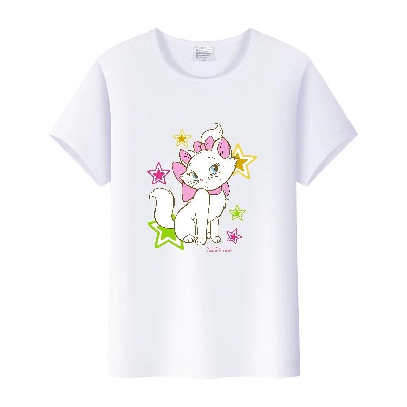 Kpop Fashion Disney Marie Cat Cartoon Love Woman Tees 2023 Summer Tops Short Sleeve Girl T-Shirts Oversized Clothes Mens Blouses