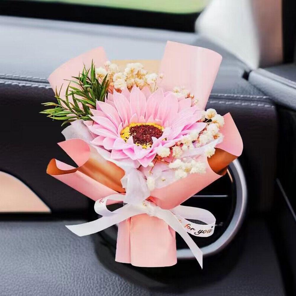 Valentine's Day Dried Flowers Bouquet Auto Perfume Air Vent Clip Mini Bouquet Eternal Flower Car Interior Ornament Holiday Gifts