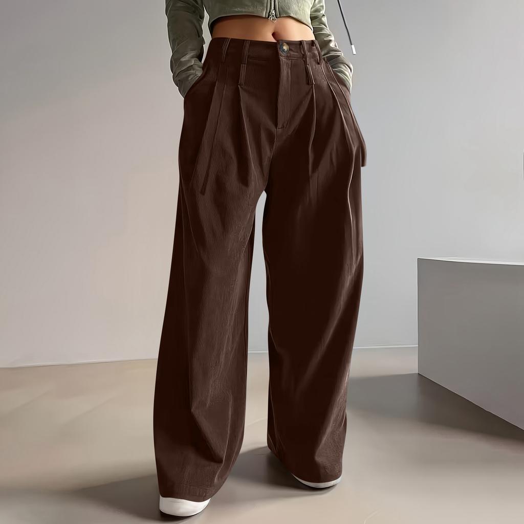 Women's Fashion Color Button & Zippered Pocket Fleece Straight Loose Casual Pants