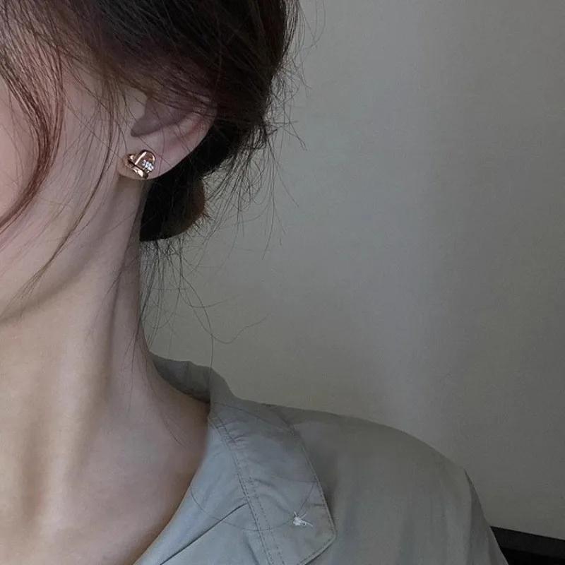 Classic Simple Gold Color Stainless Steel Little Heart Stud Earrings for Women Charm Luxury Zircon Korea Earring Bride Jewelry