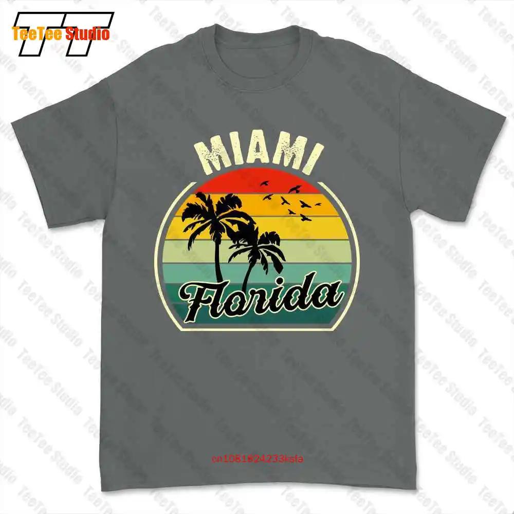 Miami Beach Florida Summer Vacation Sunset Palm Tshirt Tee 6M0Y