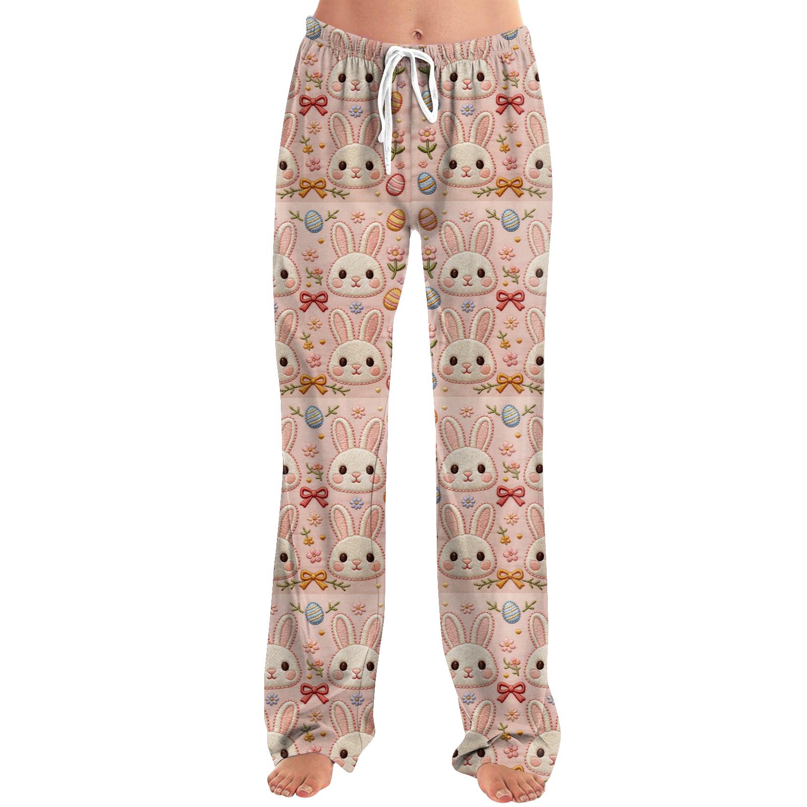 

Модные свободные повседневные женские брюки с мультяшным принтом на Пасху S розовый