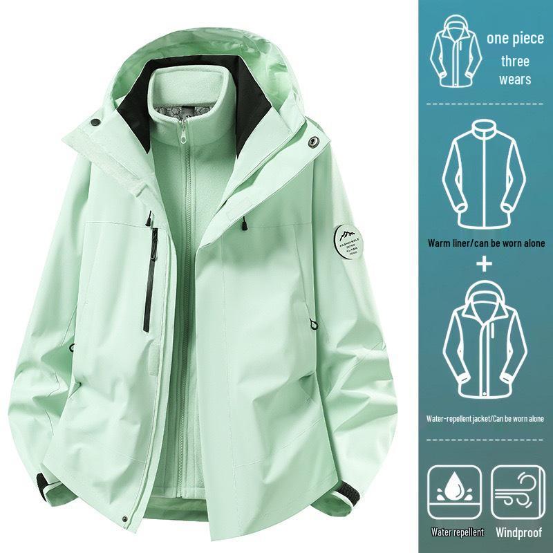 Camel Unisex 3-in-1 Mountaineering Jacket: Graphene-Lined, Windproof, Waterproof, and Warm, New Style, Two-Piece Set.