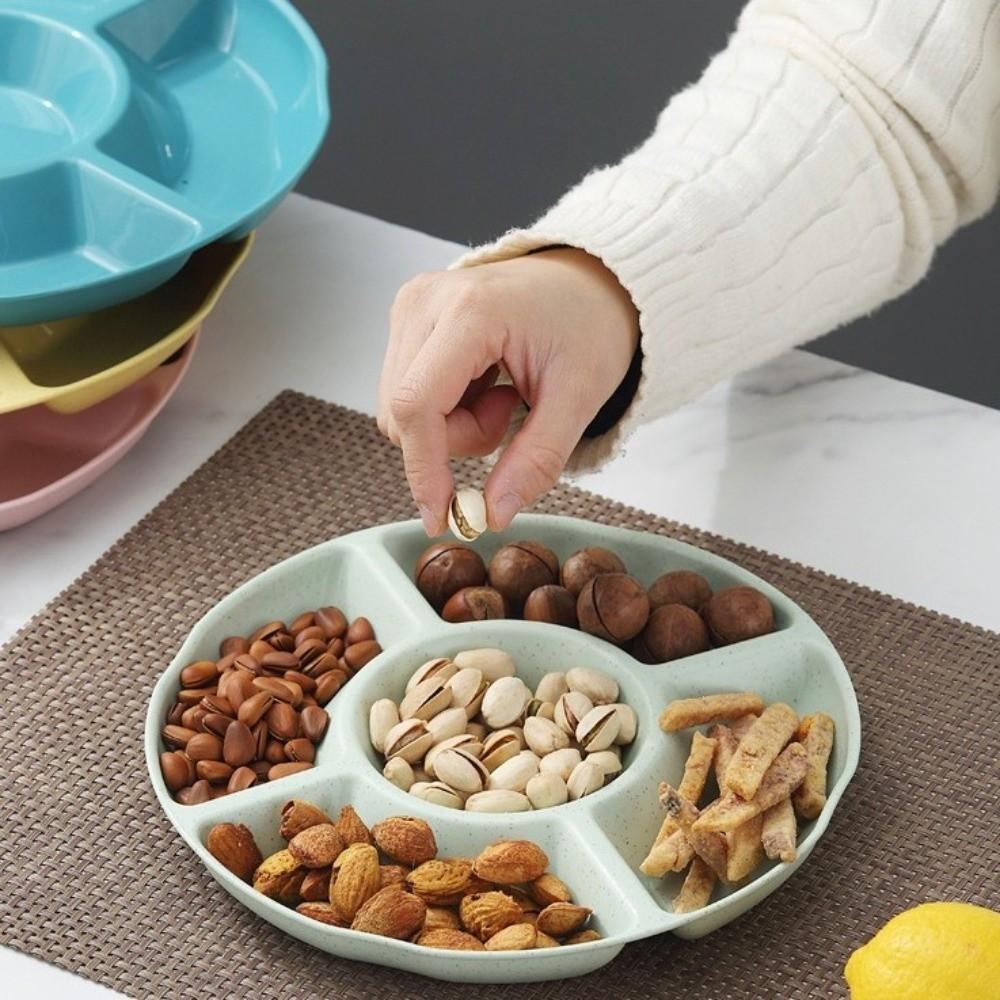Plastikteller mit Fächern, Blumenform, Snackbehälter-Teller, Lebensmittelaufbewahrungsschale, für den Haushalt
