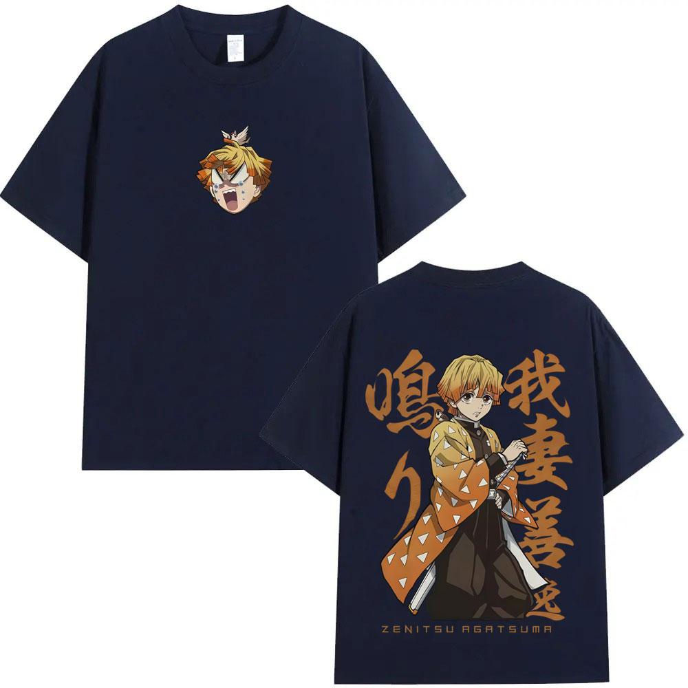 Anime Demon Slayer Agatsuma Zenitsu Graphic T Shirt Men Women Clothing Fashion Oversized Short Sleeve Tshirt Cartoon Streetwear