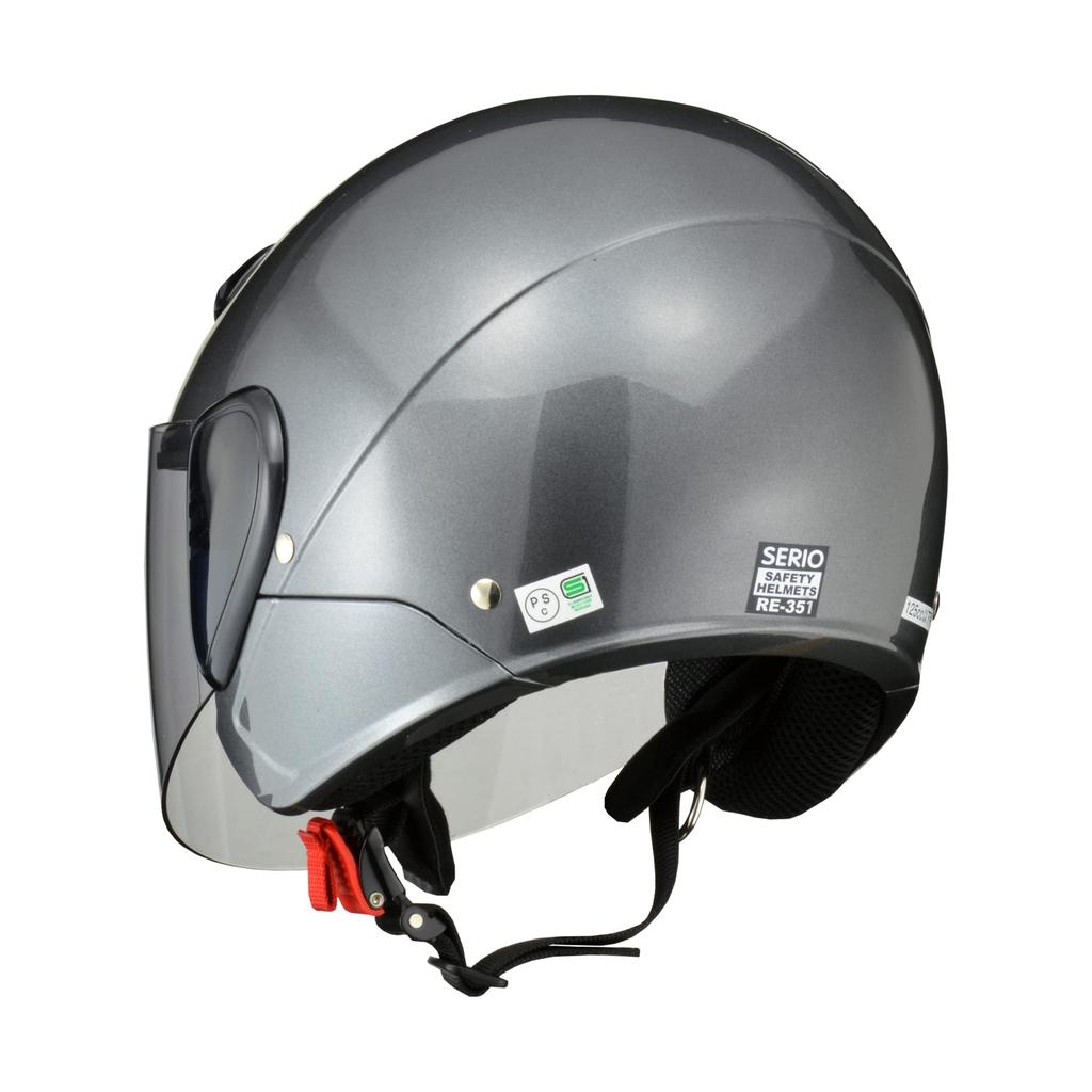 LEAD SERIO Motorcycle Size LL Semi-Jet RE-351 Helmet, Gunmetal, (Under 61-62cm)