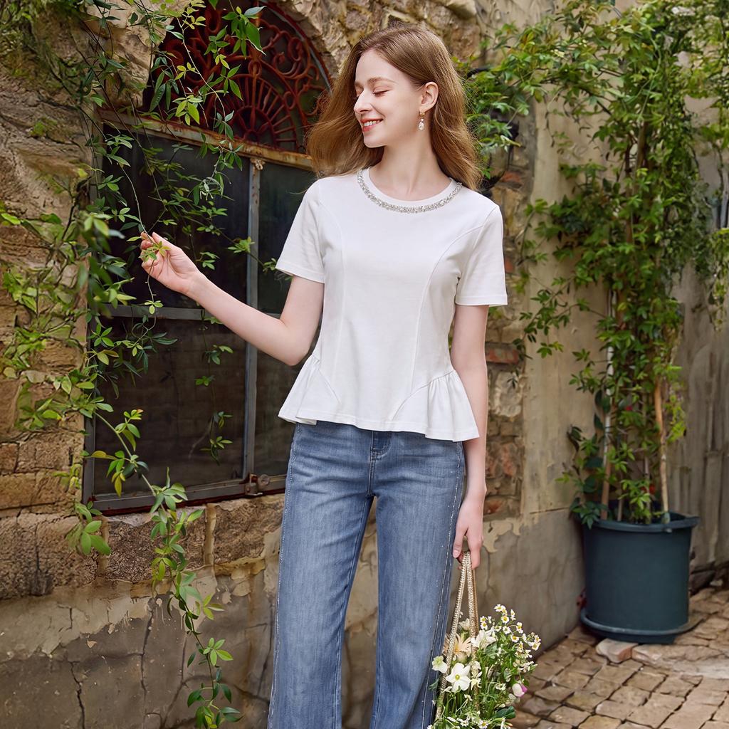 Fragrant Shadow White Pure Cotton Short-sleeved T-shirt