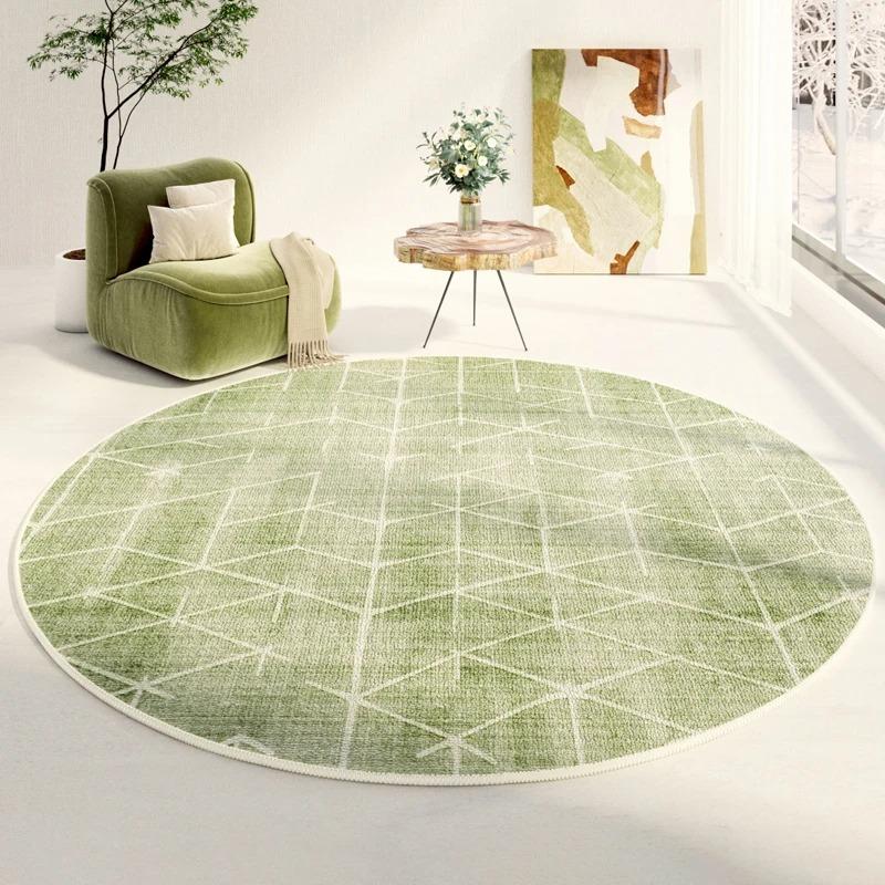 Green Round Living Room Carpet Abstract Line Art Style Fresh and Minimalist Home Decorative Carpet Floor Mat Stain-Resistant