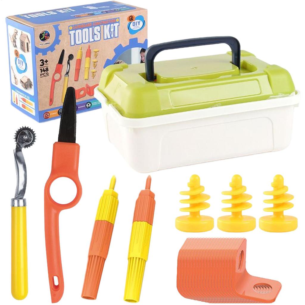 DIY Cardboard Tools Set For Kids Professional Cardboard Splicing Screw Tool Set With Cutter&Tool Box For Familv&Team Activitie