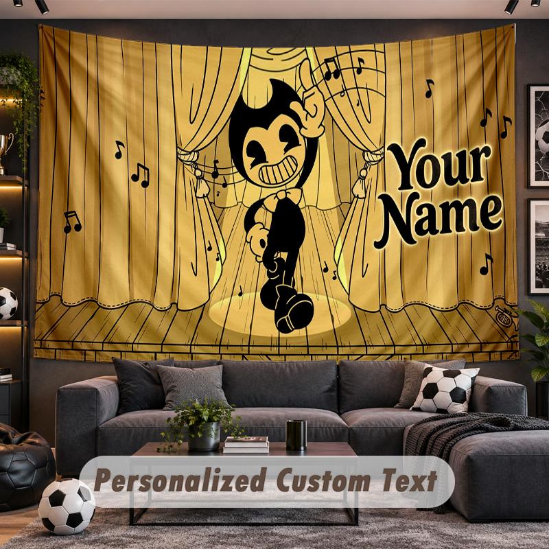 Bendy and the Ink Machine Personalized Tapestry Support Custom Name, Wall Art Home Decoration