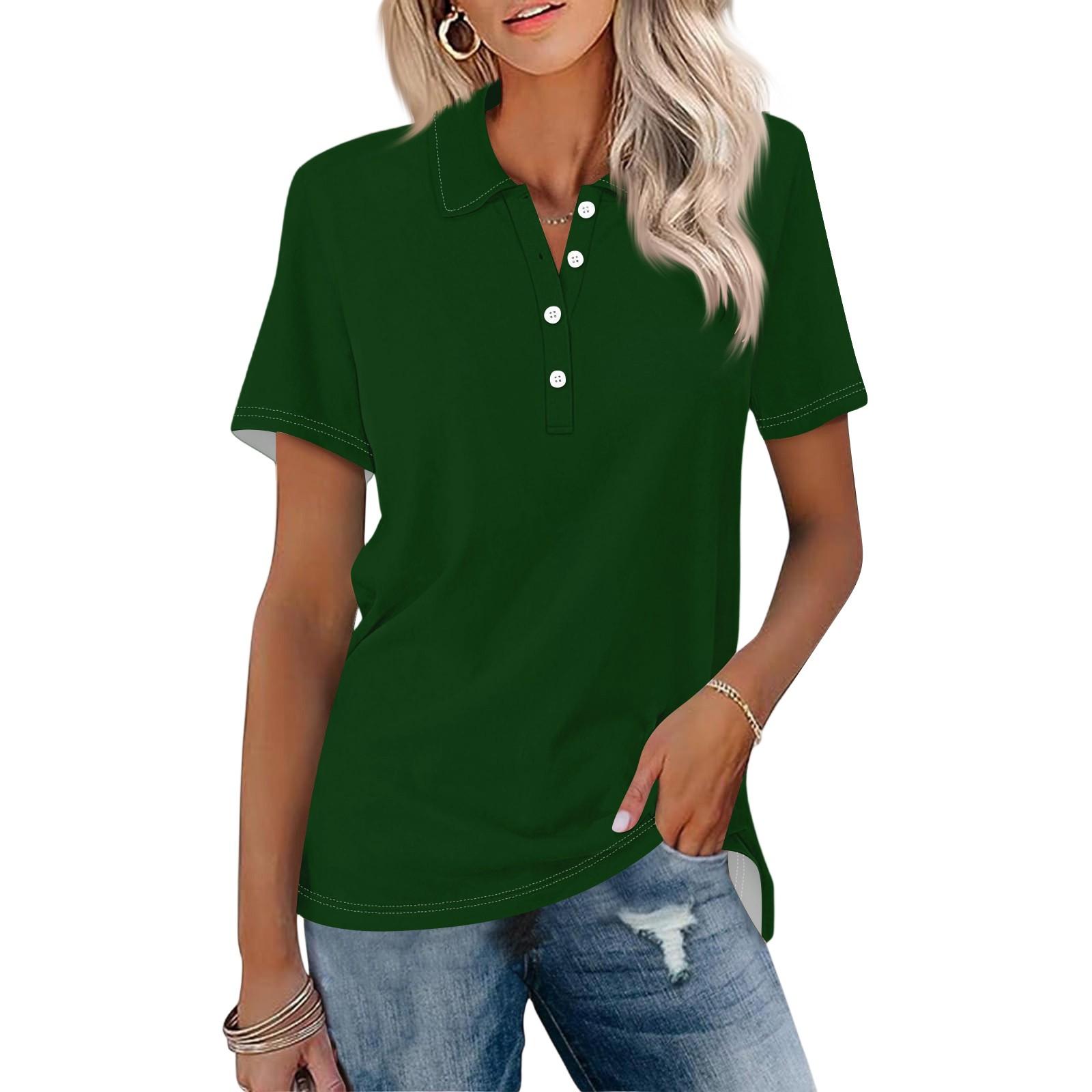 Women s Fashion Lapel Short Sleeve Color Printed Button Top S