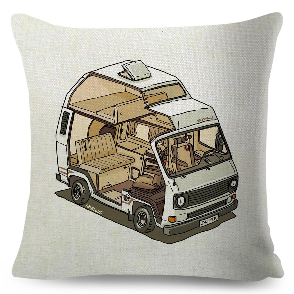 Van Life Pillow Case Decor Cartoon Camper House Travel Car Cushion Cover for Sofa Home Children Room Vanlife Pillowcase 45x45cm