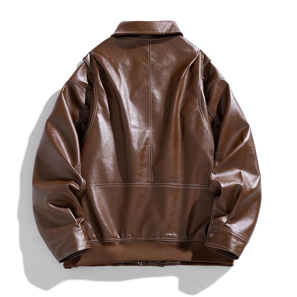 Solid Color American Retro Single-layer Leather Motorcycle Suit Windproof Handsome Slim Fit Handsome Men's Jacket