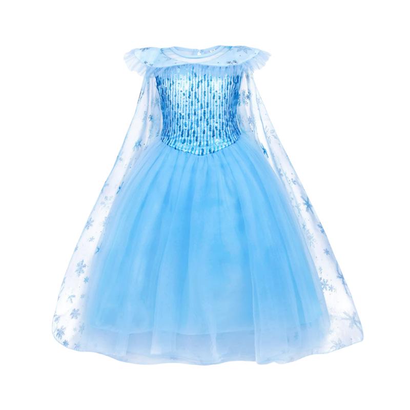 

Elsa Princess Dress for Girls - Frozen-Inspired Summer Gown with Gauze Skirt & Cape, Festival Formal Dress with Accessories 130cm