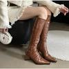 New Stretch Soft Leather Women Over the Knee High Boots Fashion Pointed Toe Shoes Autumn Winter Thick Heel Ladies Long Booties