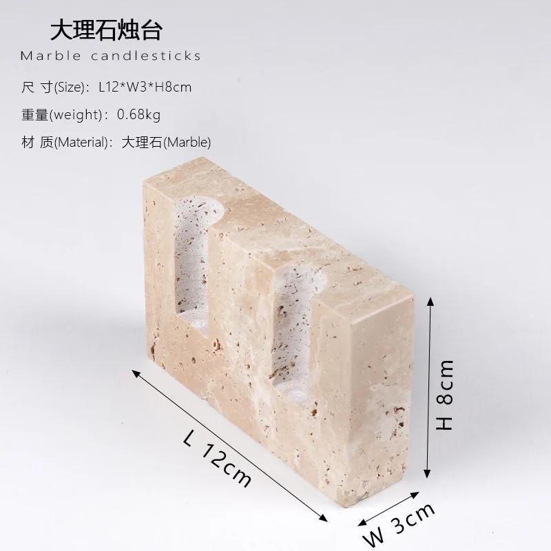 430z 2 Holes Marble Candlestick Holder for Wedding Dinning Party Vintage Travertine Stone Taper Candle Holder for Table Centerpi