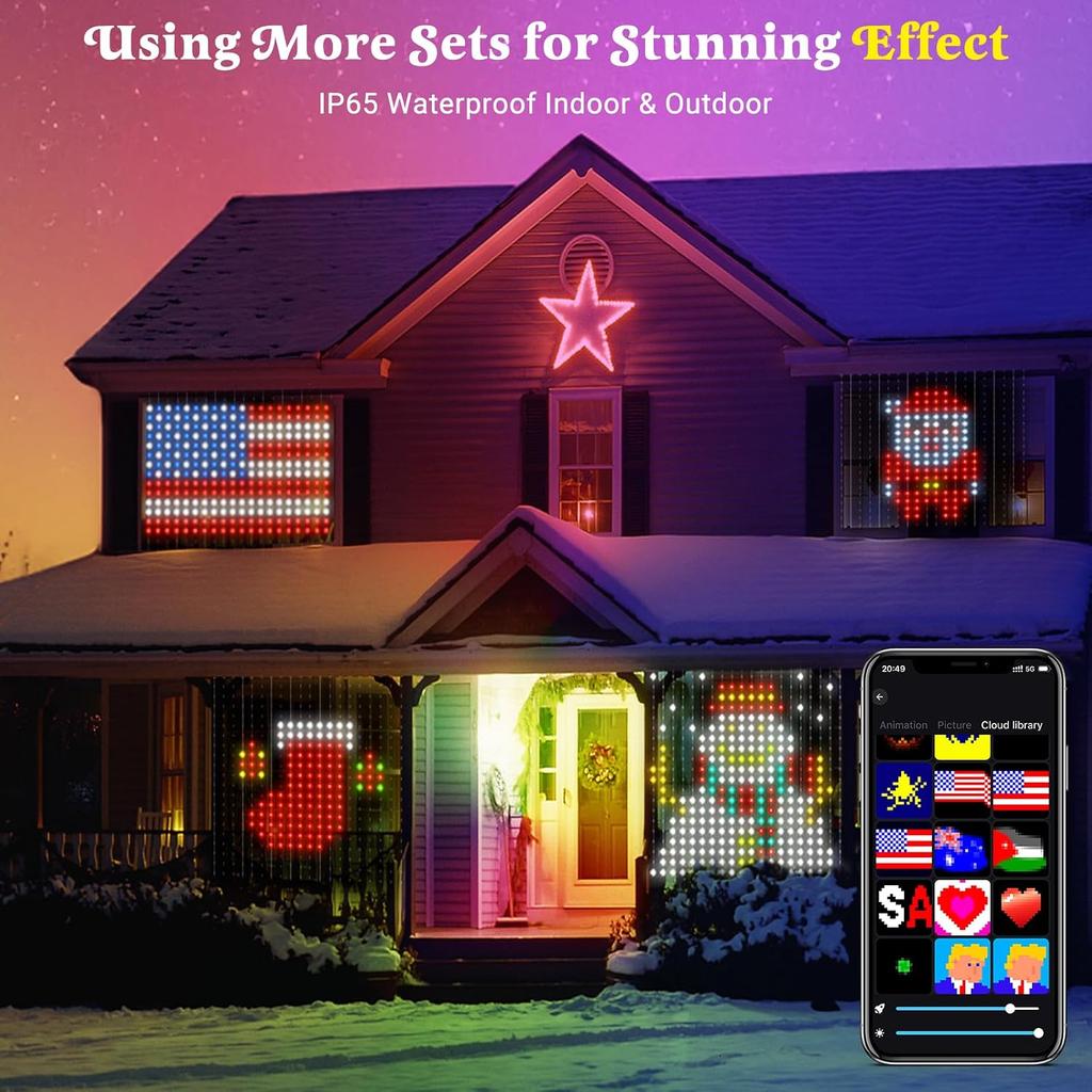 CoziTech Smart Curtain Lights, Color Changing 400 LED Curtain Lights 6.6 * 6.6 FT, RGB DIY String LED Flag Fairy Light for Backdrop Party Indoor