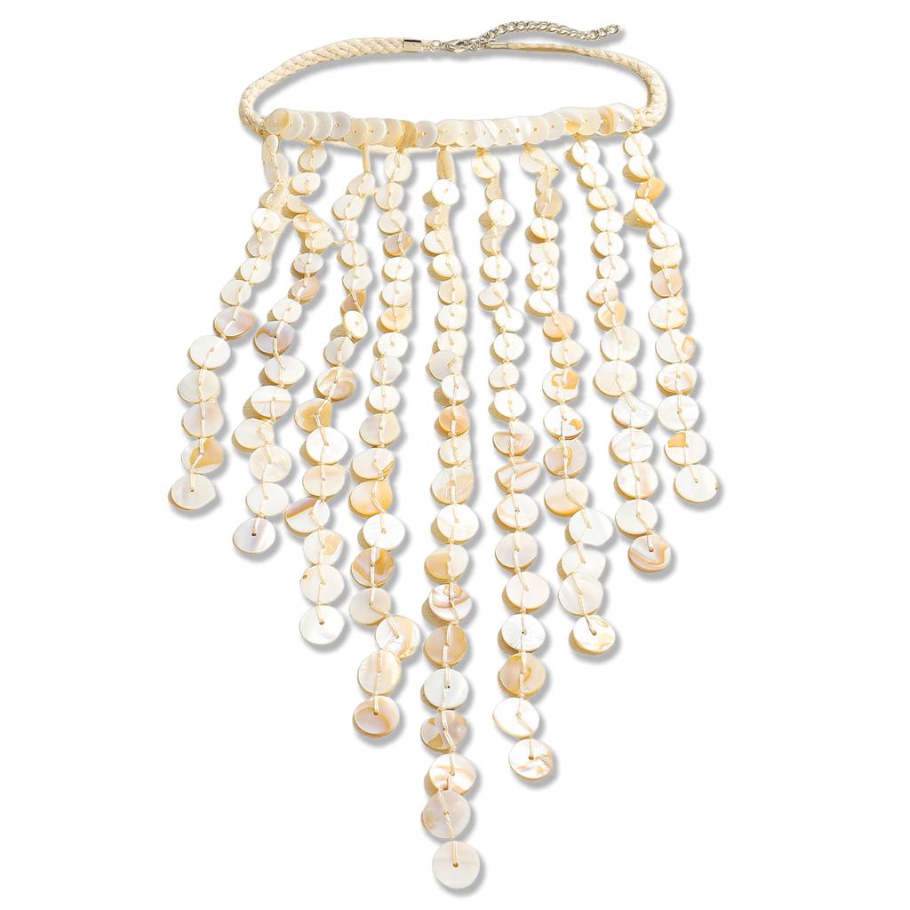 Trendy Shell Tassel Necklace Earrings Set For Women Bohemia Handmade Rope Chain Jewelry Set Summer Holiday Beach Accessory