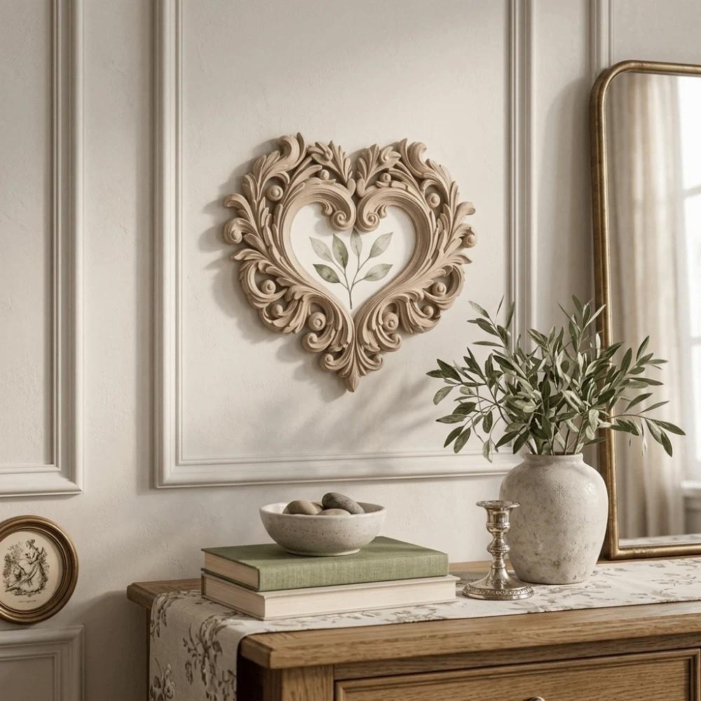 3D Printed Vintage Picture Frame Carved Flower Hollow Out Baroque Photo Frame Heart Shape Wall-mounted Wall Decoration