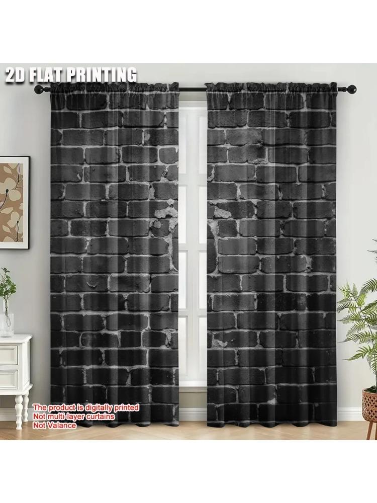 

Semi Sheer Plane Printing Curtains Black Brick Versatile Durable Polyester Without Rod Art Deco Festive Perfect Curtain Made Of Washable W100*H70(CM)-Rod Pocket&2PCS