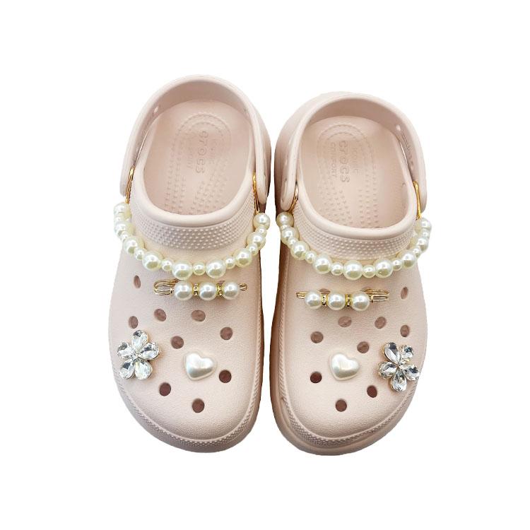 Crocs Galaxy Bead Chain EVA Sweet and Cute Decorative Buckle Hole Shoes Unisex Pink