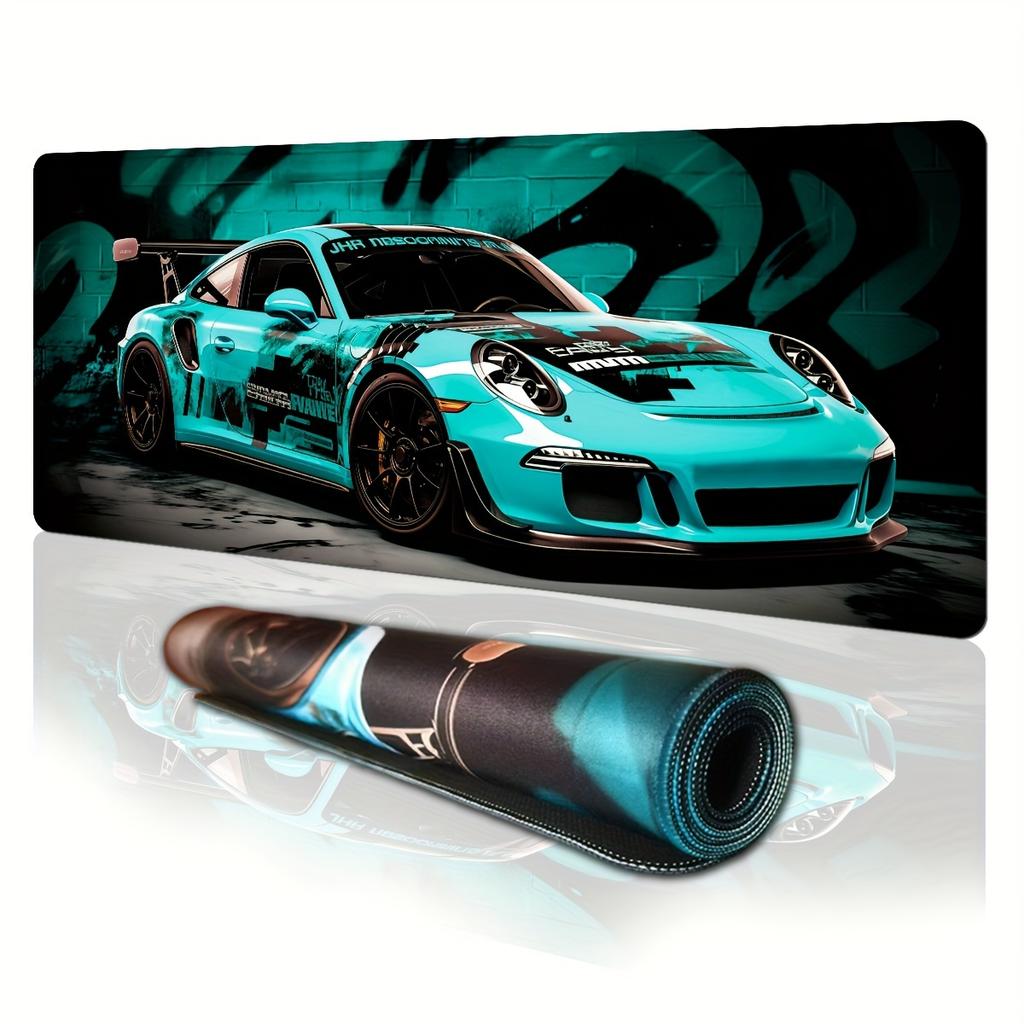 Stylish light blue Supercar mouse pad non-slip stitched edges Durable and comfortable gaming office desk mat desktop accessories